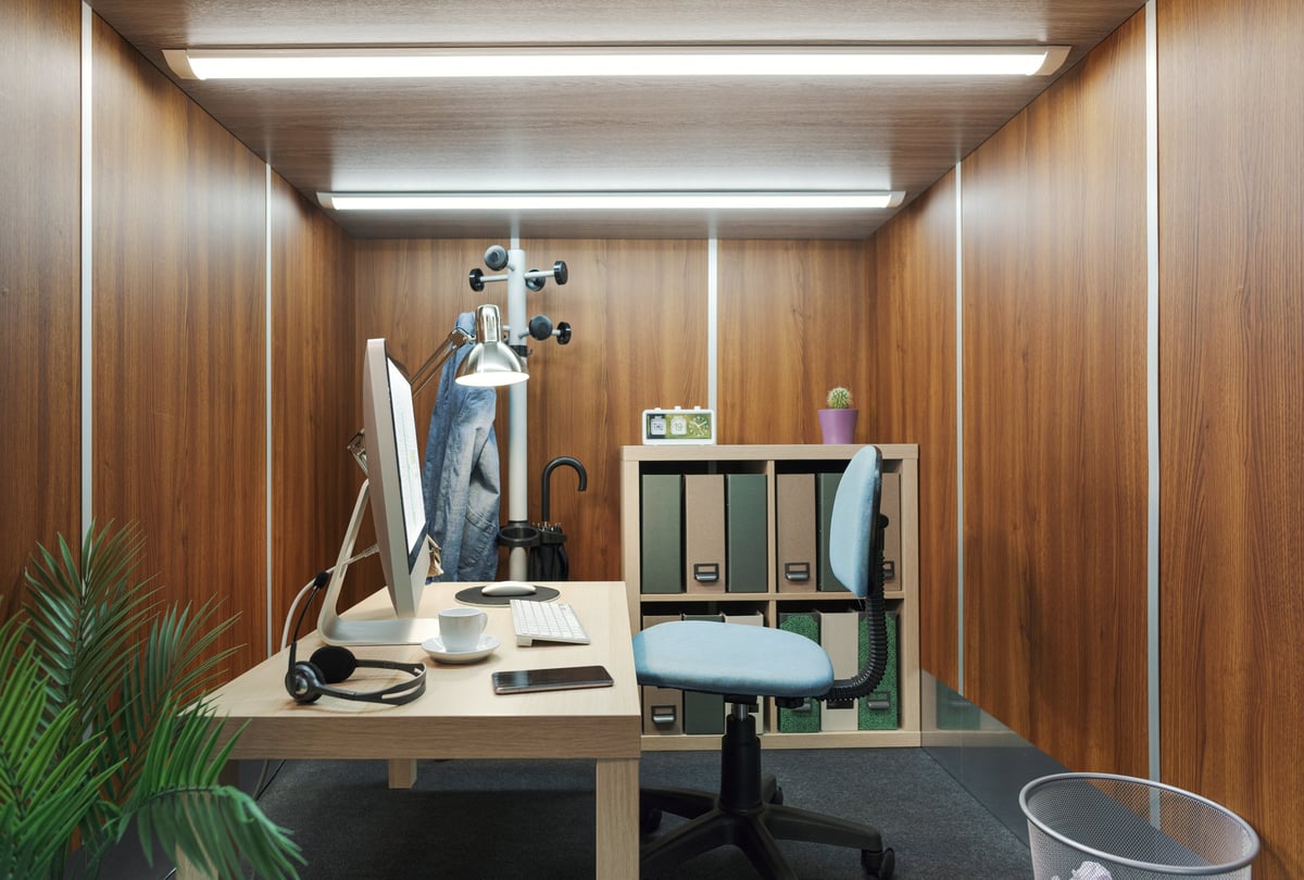 Small compact home office desk in a tight nook space
