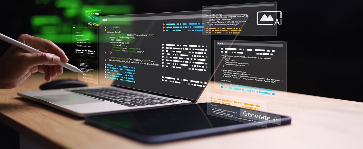 Developer using free software tools on laptop