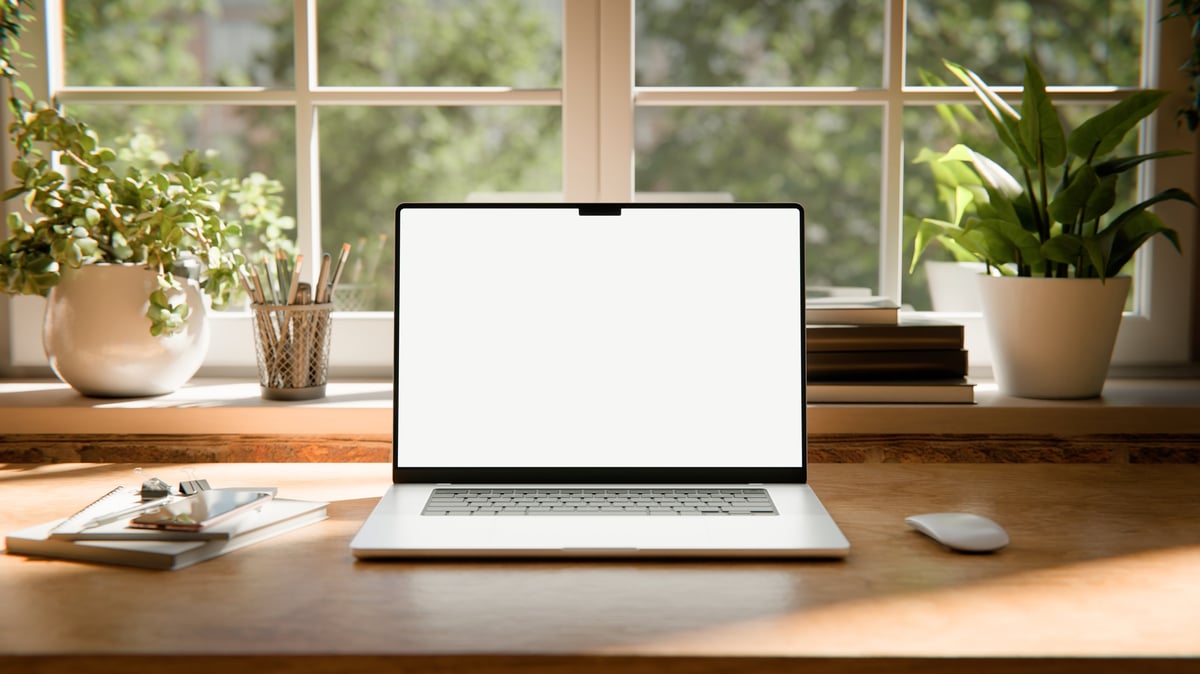 Bright workspace with laptop near windows and plants — small accessories make a big difference